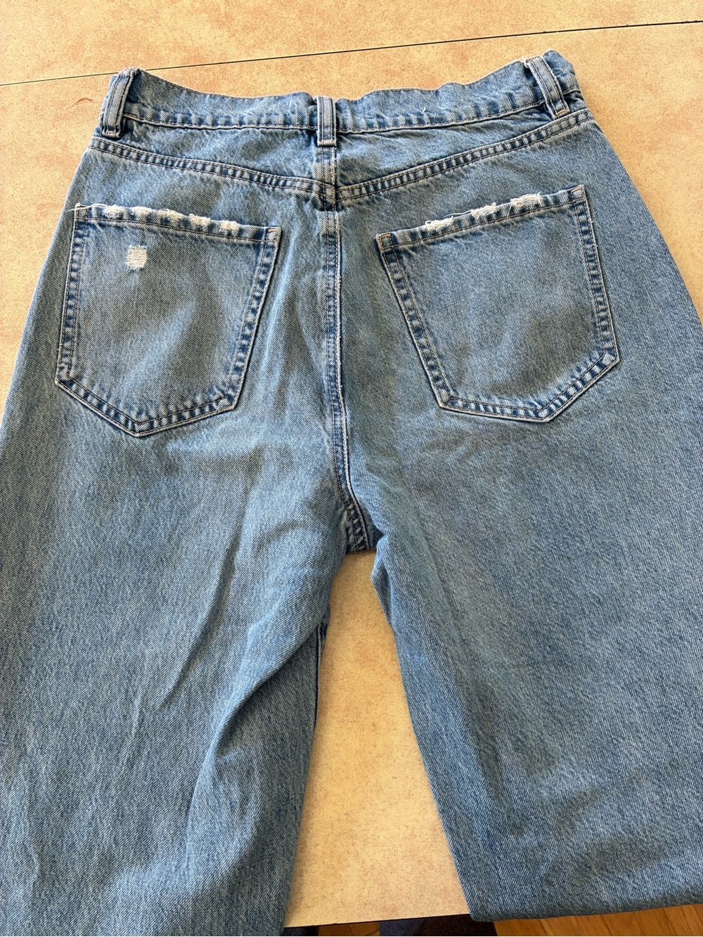 Garage Distressed High Rise Blue Denim Jeans - Classic Ripped Style - Picture 7 of 14